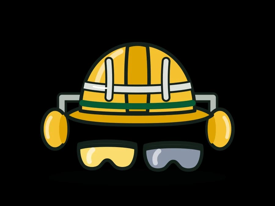 Paving / Work-Zone Head-Eye-Ear Kit - Hi-Vis Hard Hat with Reflective Tape, Amber + Gray Glasses, Earplugs, Cap-Mount Earmuffs